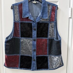Stonebridge Petites Women's Denim Patch Vest Size XL Jean Vest